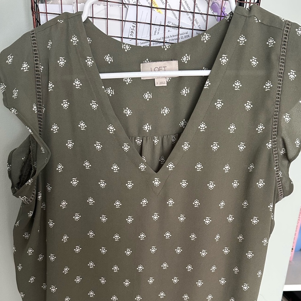 LOFT Sage Green Floral Pattern Dress